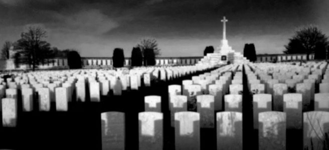 A row of war graves at tyne cot cemetry